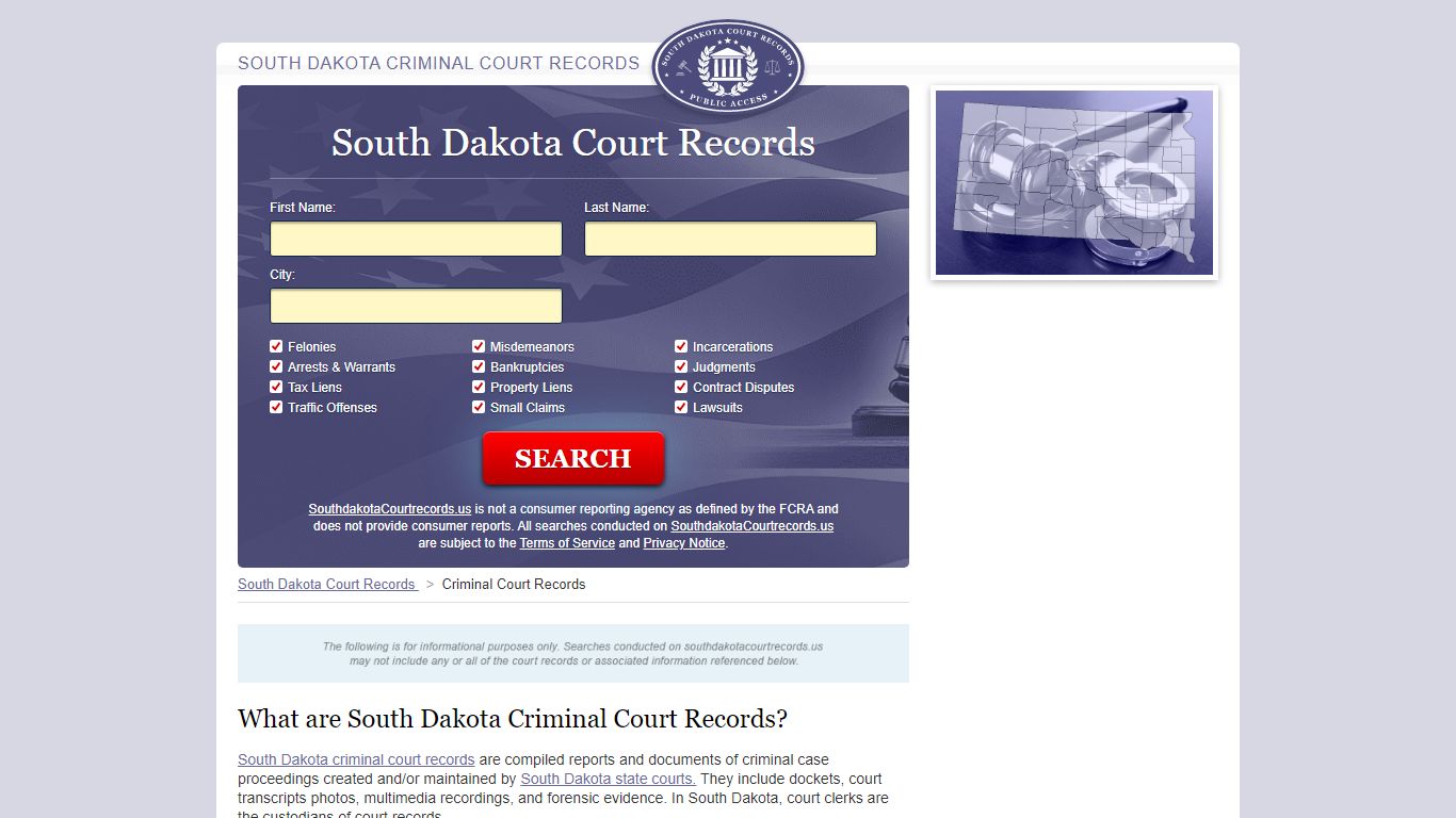 South Dakota Criminal Court Records | South DakotaCourtRecords.us