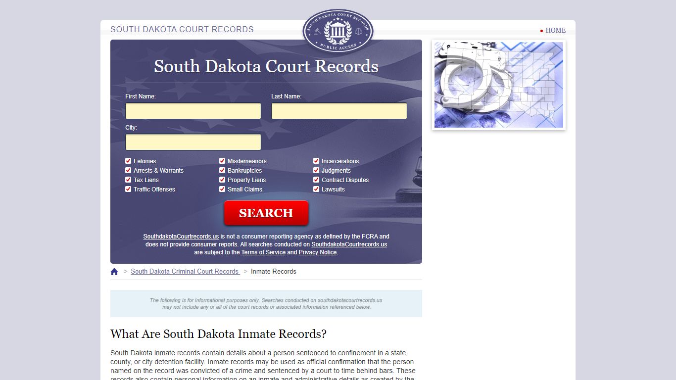 South Dakota Inmate Search | SouthDakotaCourtRecords.us